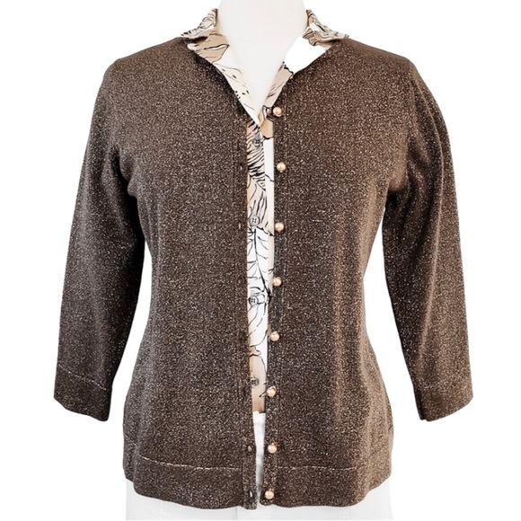 VINTAGE 90s Metallic & Brown Button Cardigan by August Silk - Picture 2 of 8